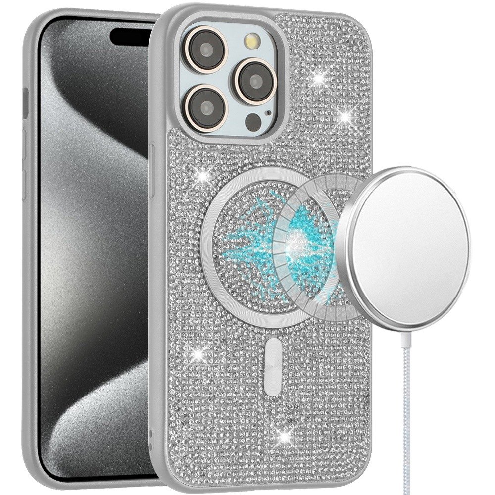 For Apple iPhone 15 Pro Max Diamond Magnetic Circle with CD Pattern Hybrid - Image 2