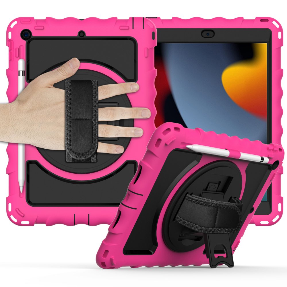 For Apple iPad 9th 8th 7th Gen 10.2 inch Tablet Complete 360 Tough Hybrid Kickstand with Shoulder Hand Strap