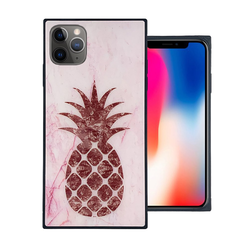 For Apple iPhone 11 Pro Max 6.5 Square Tempered Glass Design Hybrid Case Cover