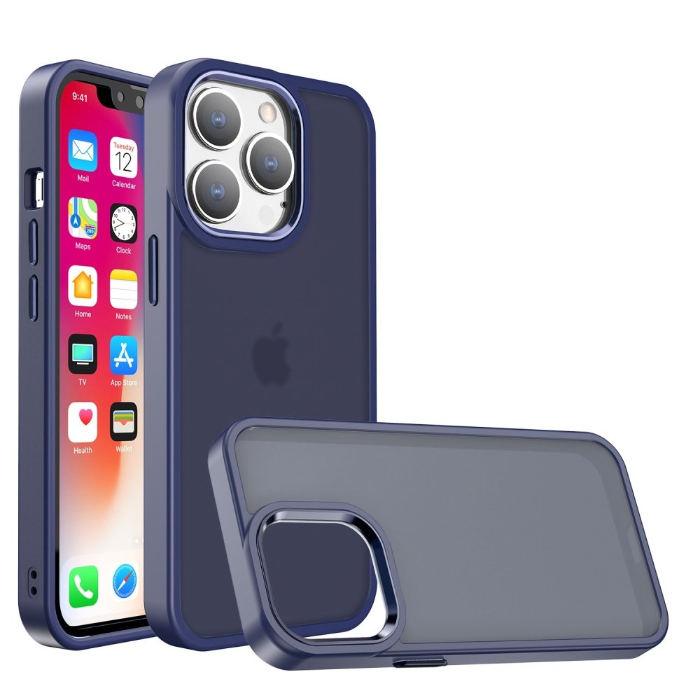 For Apple iphone 14 PLUS Polished Oil Thick Acrylic Metal Button Hybrid Case Cover - Image 2