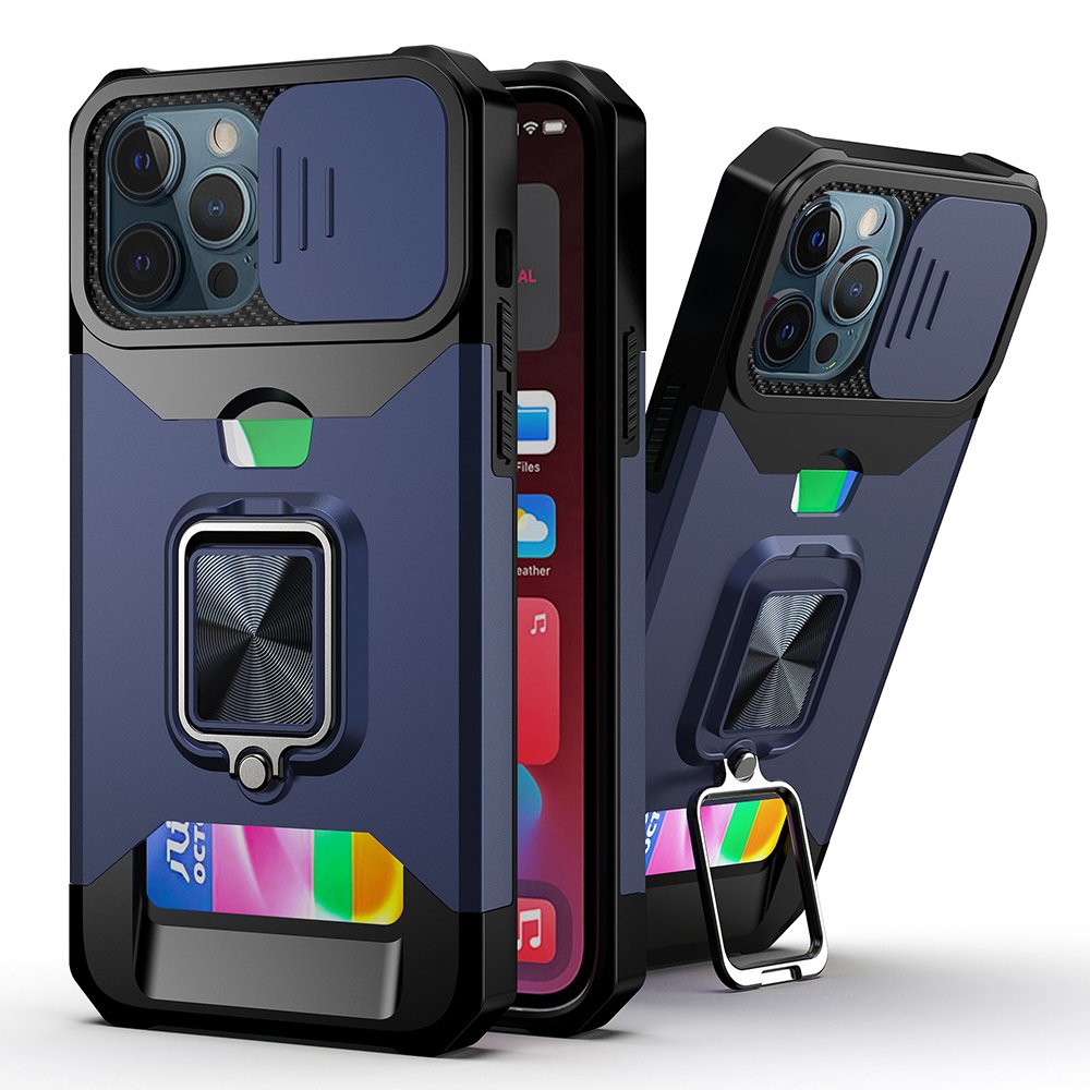 For Apple iPhone 14 PRO MAX 6.7" Multi-Functional Card Magnetic Ring Stand Hybrid Camera Case Cover - Image 2