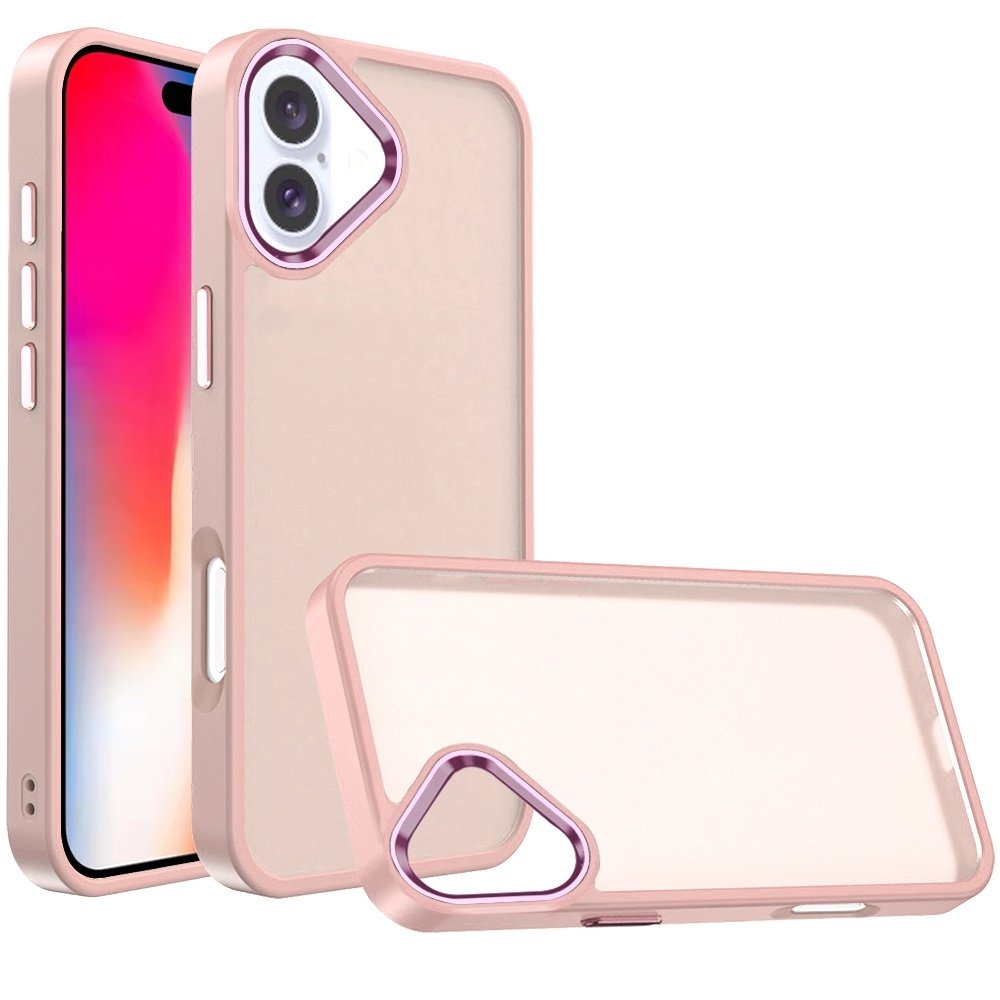 For Apple iPhone 16 6.1 inch Polished Oil Thick Acrylic Metal Button Hybrid Case Cover