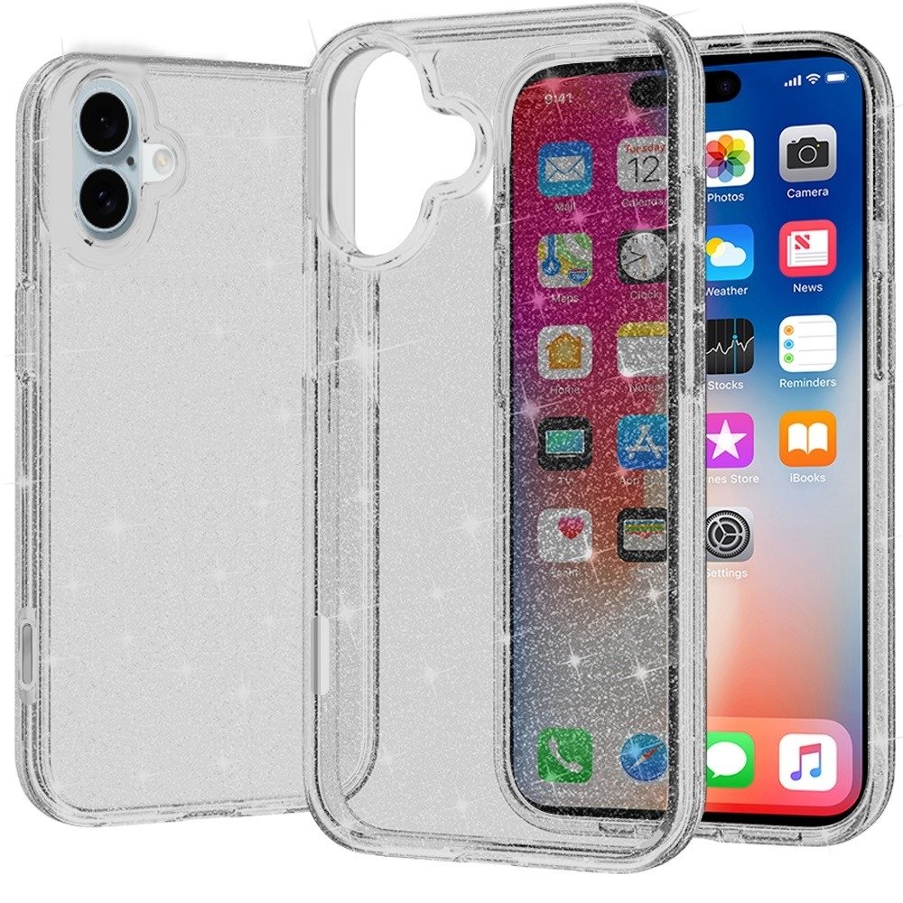 For Apple iPhone 16 6.1 inch Glitter Ultra Thick 3mm Transparent Hybrid Case Cover - Image 2