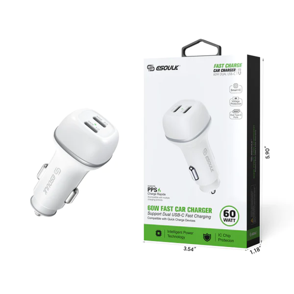 Esoulk 60W PD Dual Type-C Port FAST CAR CHARGER