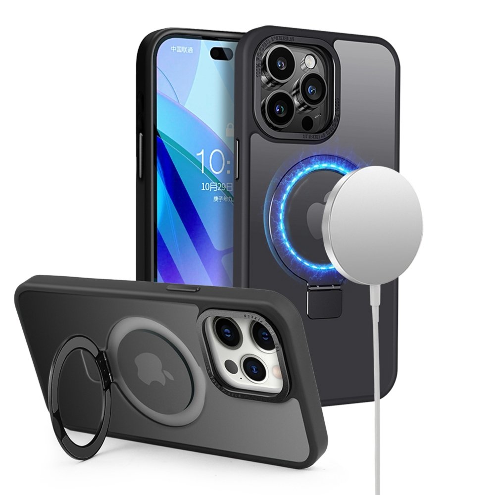 For Apple iPhone 15 Plus Metal Chrome Kickstand Magnetic Circle Shockproof Matching Camera Hybrid Case Cover