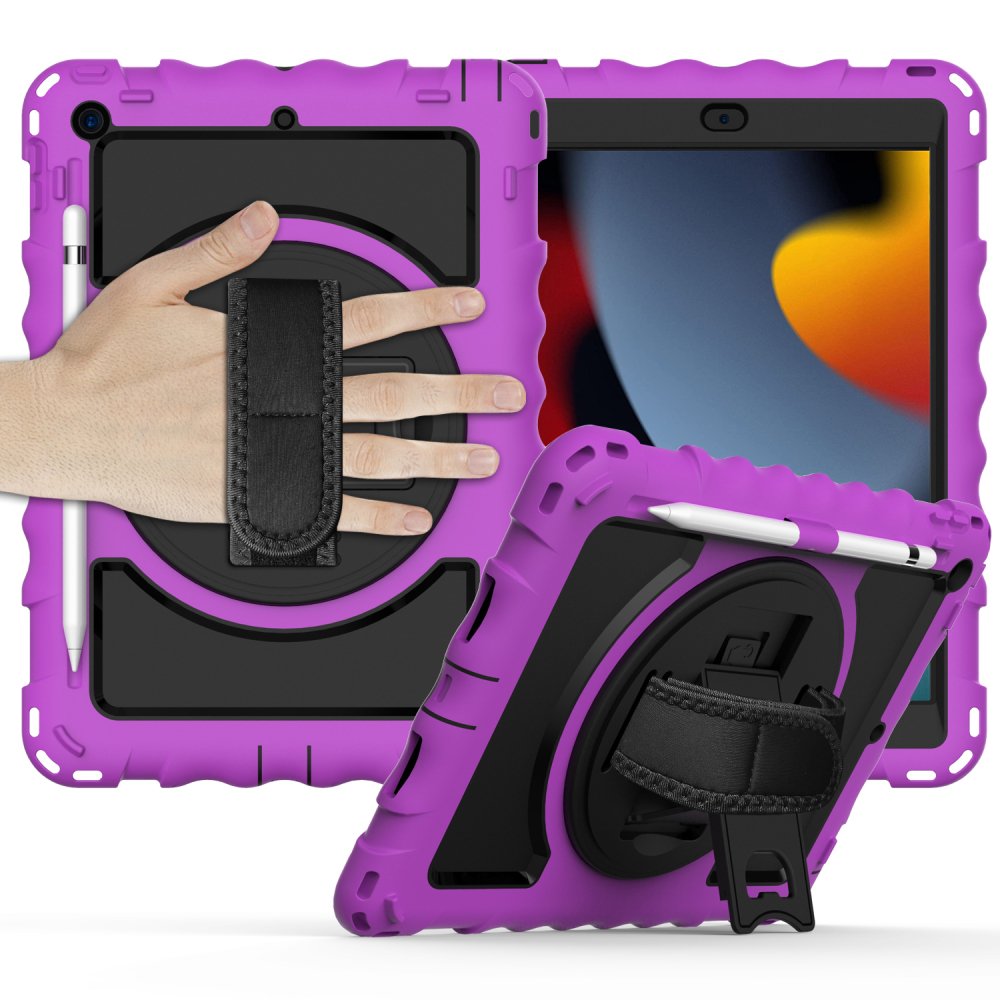For Apple iPad 9th 8th 7th Gen 10.2 inch Tablet Complete 360 Tough Hybrid Kickstand with Shoulder Hand Strap - Image 2