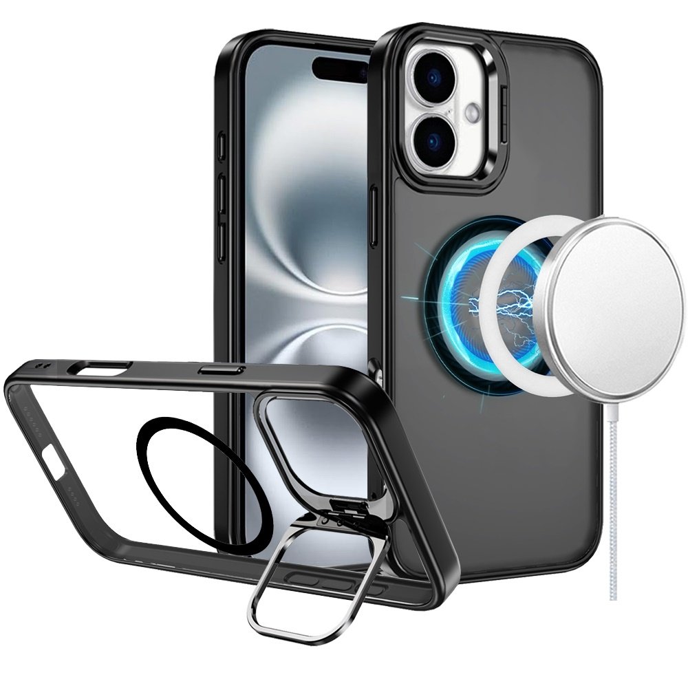 For Apple iPhone 16 6.1 inch Fearless Tough HQ Metallic Hybrid with Camera Ring Stand Magnetic Circle Case - Image 2