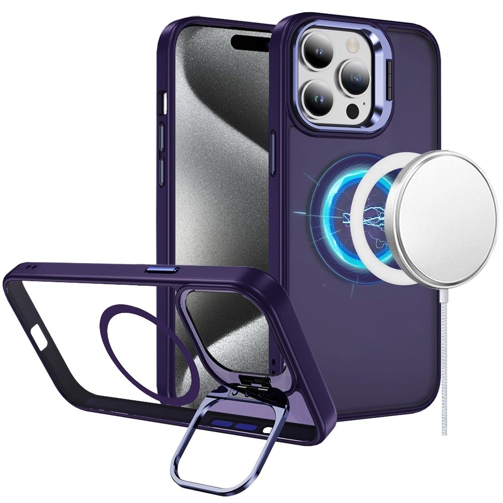 For Apple iPhone 15 Pro Max Fearless Tough HQ Metallic Hybrid with Camera Ring Stand Magnetic Circle Case - Image 3