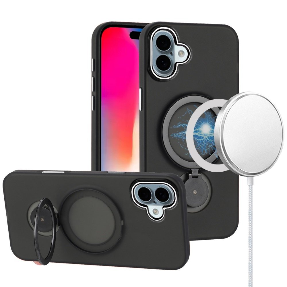For Apple iPhone 16 6.1 inch Hoop Kickstand Magnetic Circle HD Transparent Chrome Hybrid - Image 3