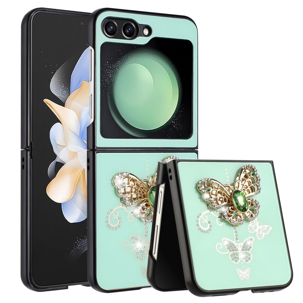For Samsung Galaxy Z Flip 5 SPLENDID Diamond Glitter Ornaments Engraving  Case Garden Butterflies - Image 3