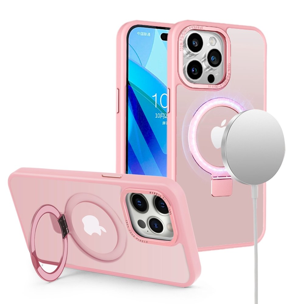For Apple iPhone 15 Pro Max Metal Chrome Kickstand Magnetic Circle Shockproof Matching Camera Hybrid Case Cover