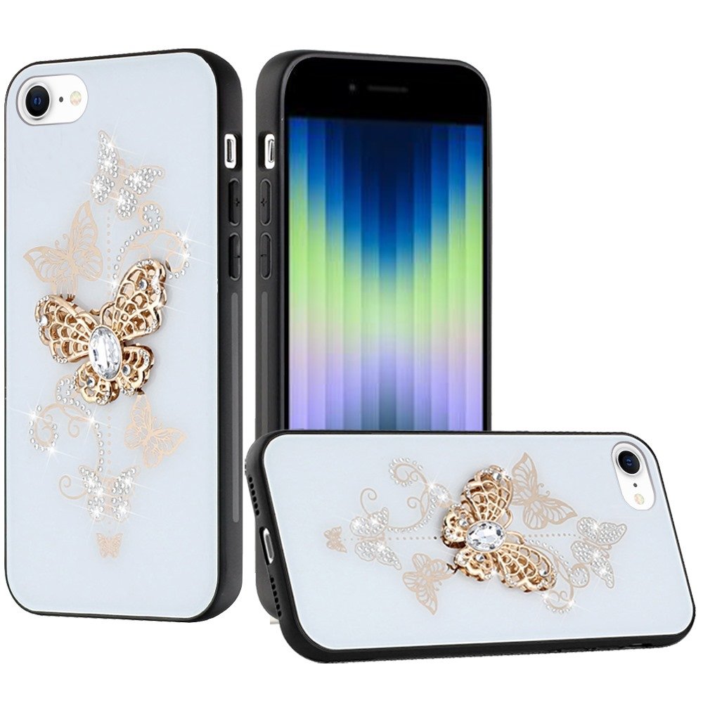 For Apple iPhone 14 PRO 6.1" SPLENDID Diamond Glitter Ornaments Engraving Case Cover Garden Butterflies - Image 2