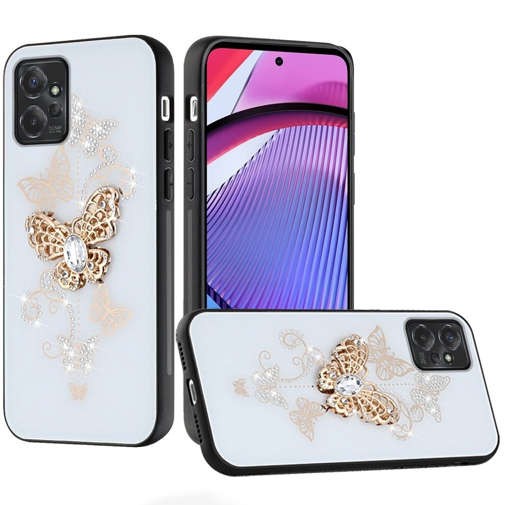 For Motorola G POWER 5G (2023) SPLENDID Diamond Glitter Ornaments Engraving Case Cover Garden Butterflies