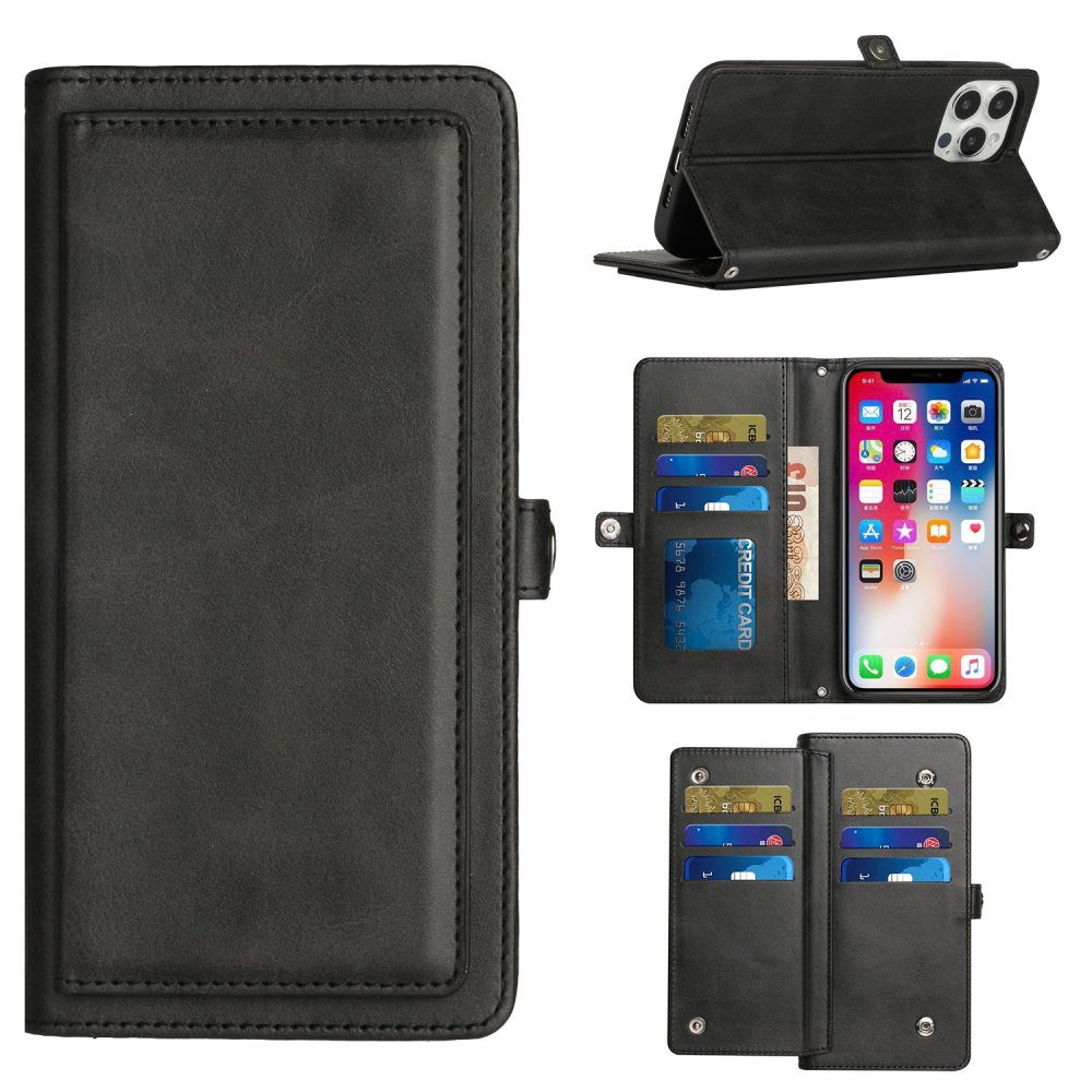 For Apple iPhone 15 Pro Wallet Premium PU Vegan Leather ID Multiple Card Holder Money with Strap Case Cover