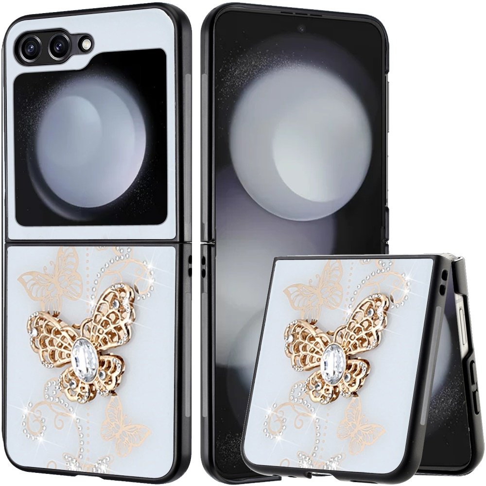 For Samsung Z Flip 6 SPLENDID Diamond Glitter Ornaments Engraving Case Cover Garden Butterflies