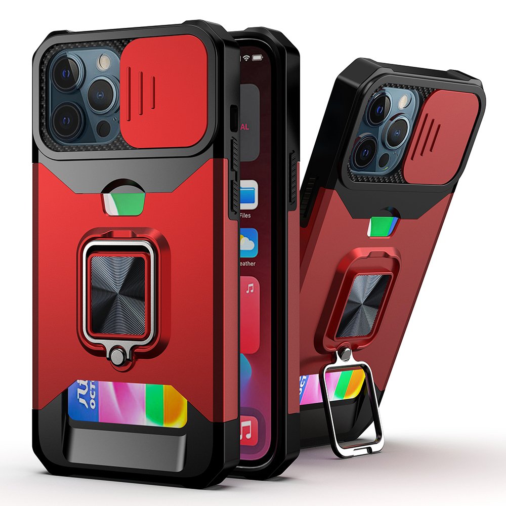 For Apple iPhone 14 PRO MAX 6.7" Multi-Functional Card Magnetic Ring Stand Hybrid Camera Case Cover - Image 4