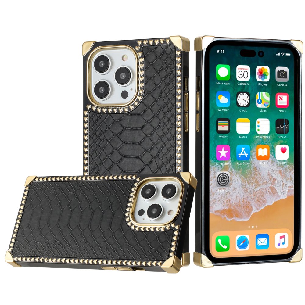 For Apple iPhone 15 Pro Max Premium PU Leather Square Heart Hybrid Case - Image 3