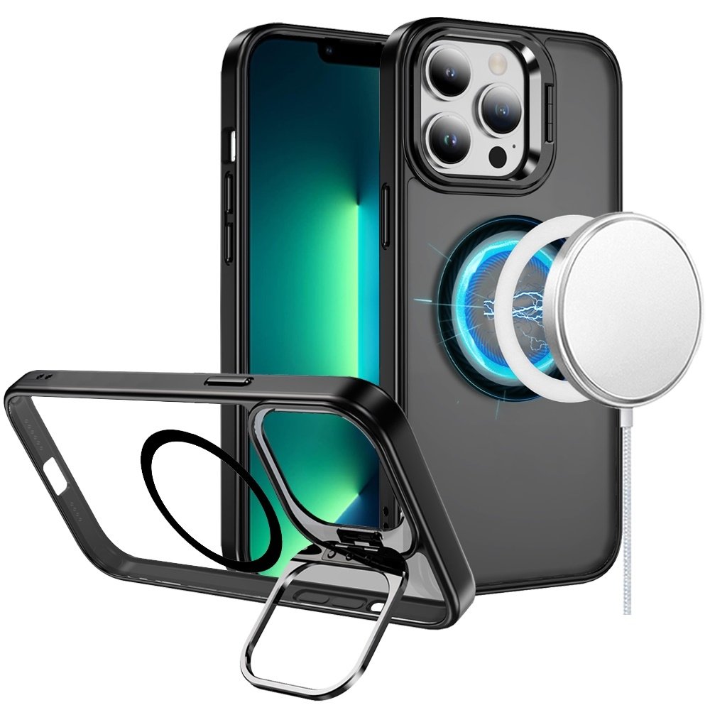 For Apple iPhone 13 Pro Max Fearless Tough HQ Metallic Hybrid with Camera Ring Stand Magnetic Circle Case