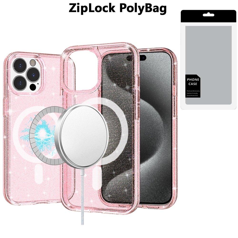 [PolyBag] For Apple iPhone 15 Pro Max Glitter Ultra Magnetic Circle Thick 3mm Transparent Hybrid - Image 3