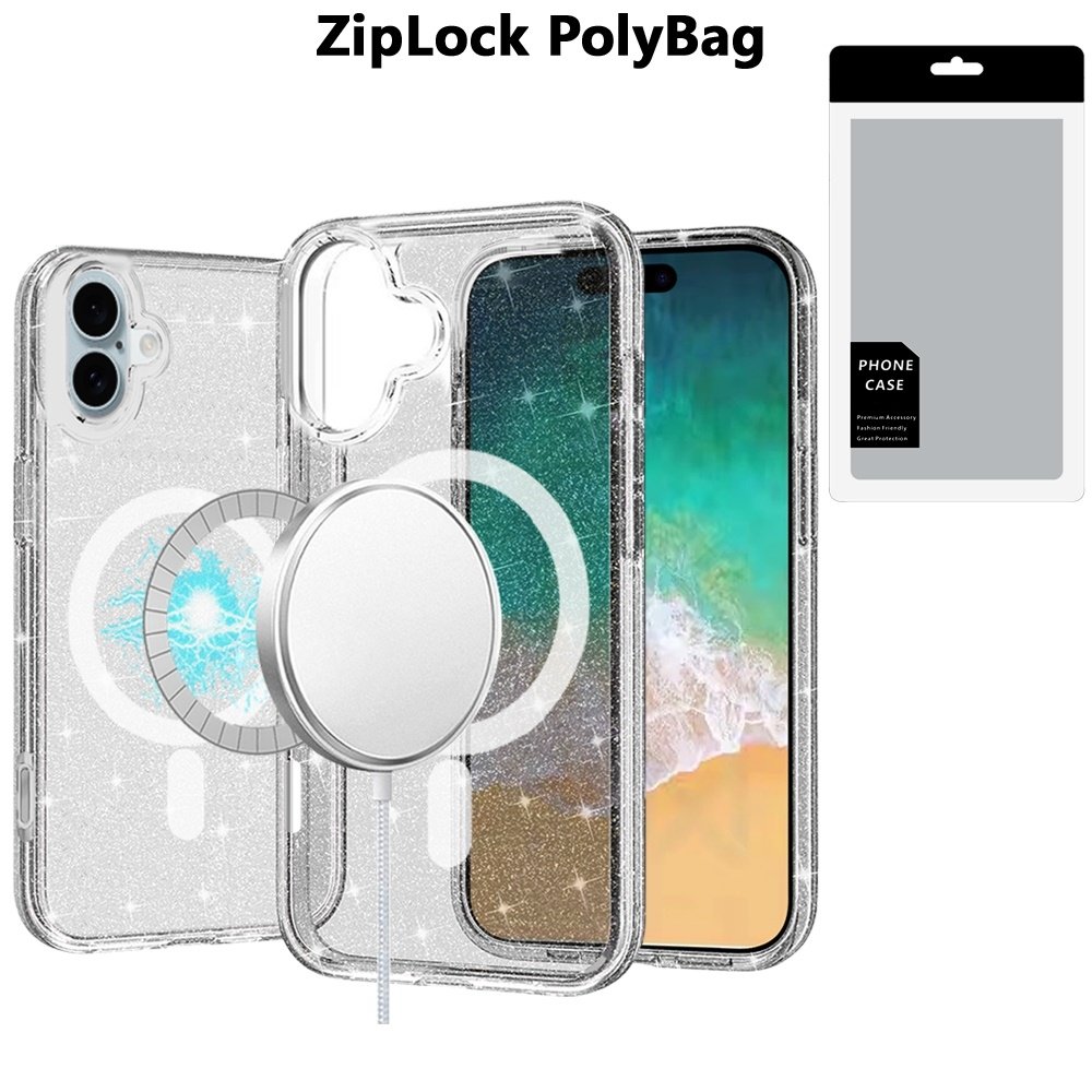[PolyBag] For iPhone 16 Plus 6.7 inch Glitter Ultra Magnetic Circle Thick 3mm Transparent Hybrid