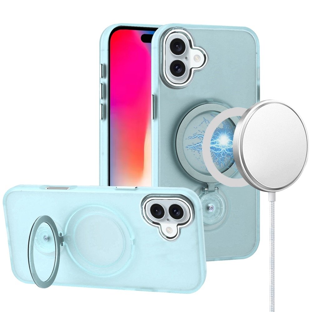 For Apple iPhone 16 6.1 inch Hoop Kickstand Magnetic Circle HD Transparent Chrome Hybrid - Image 2