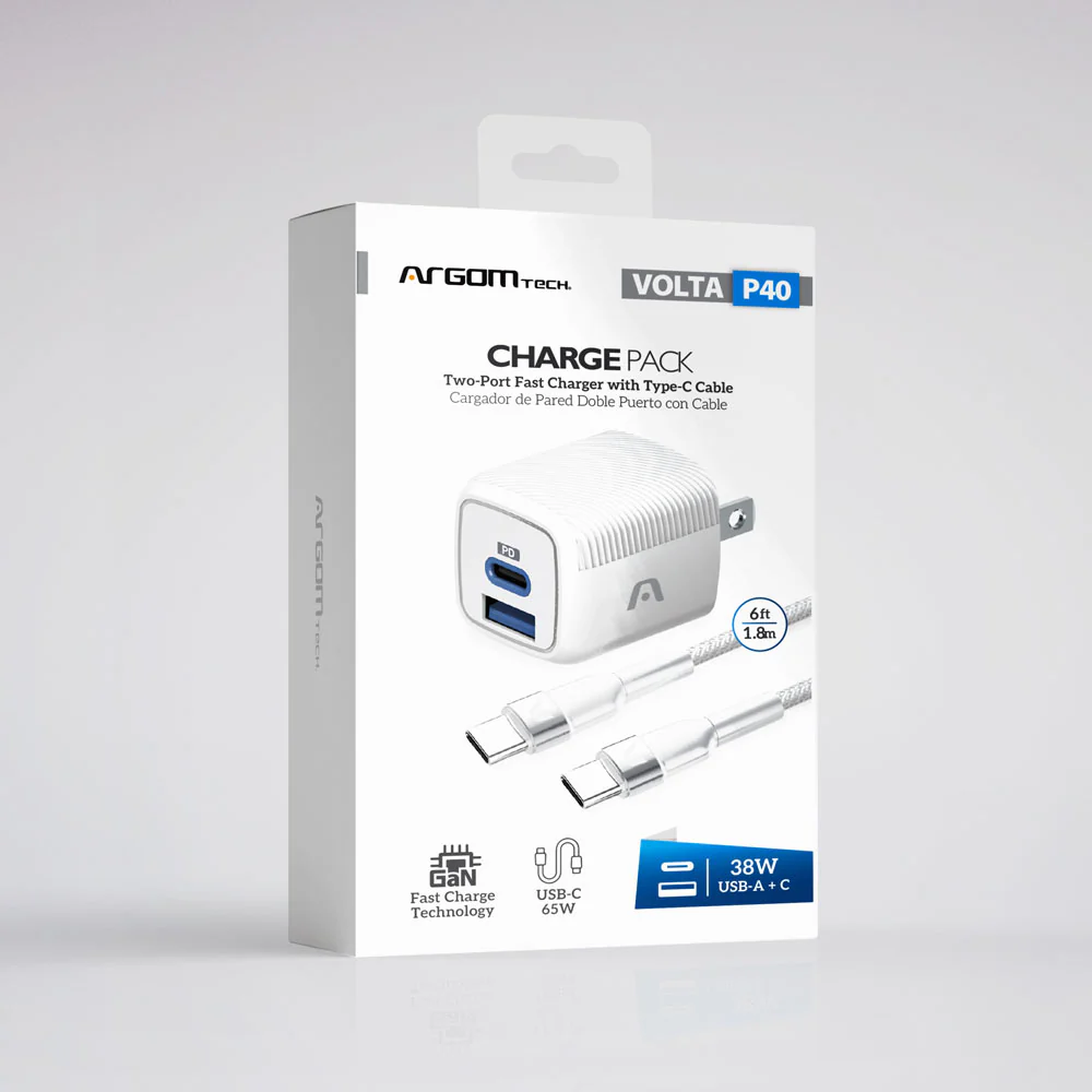 VOLTA P40 Charge Pack – Two-Port Fast Charger with Type-C Cable