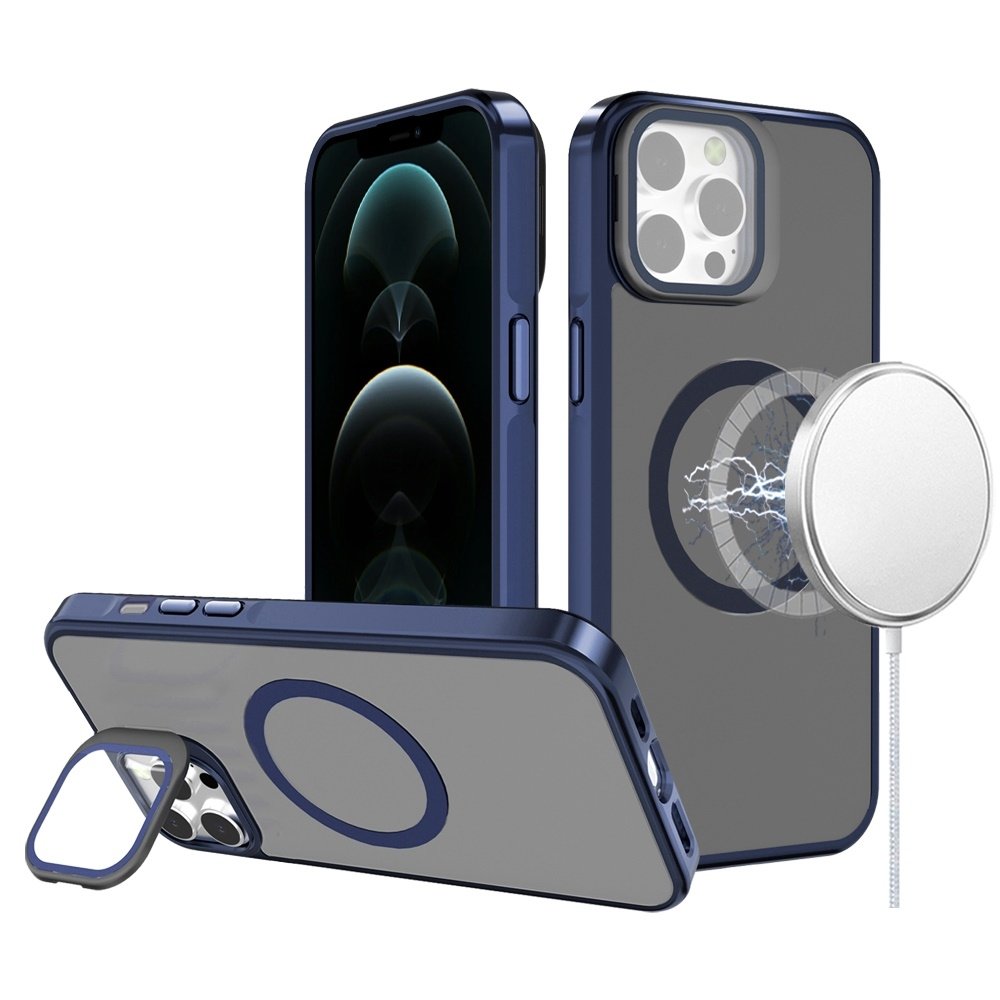 For Apple iPhone 12 Pro Max 6.7 Frame Aluminium Camera Stand Metallic Buttons Magnetic Circle Tough HQ Hybrid Case - Image 5