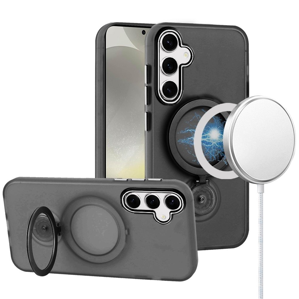 For Samsung Galaxy s25 Plus/s24 Plus Hoop Kickstand Magnetic Circle HD Transparent Chrome Hybrid - Image 2