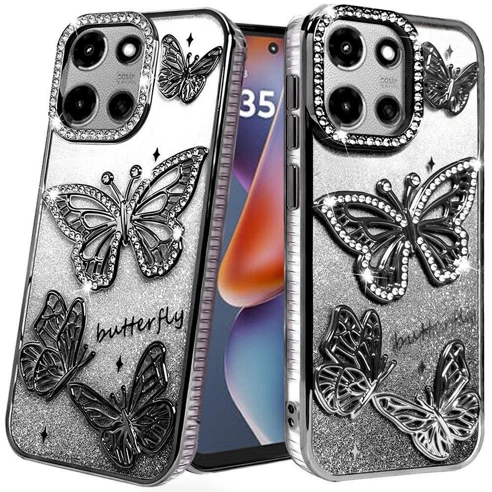 For Motorola Moto G 5G 2025 Butterfly Freedom Shimmer Glitter Thick TPU Case Cover - Image 2