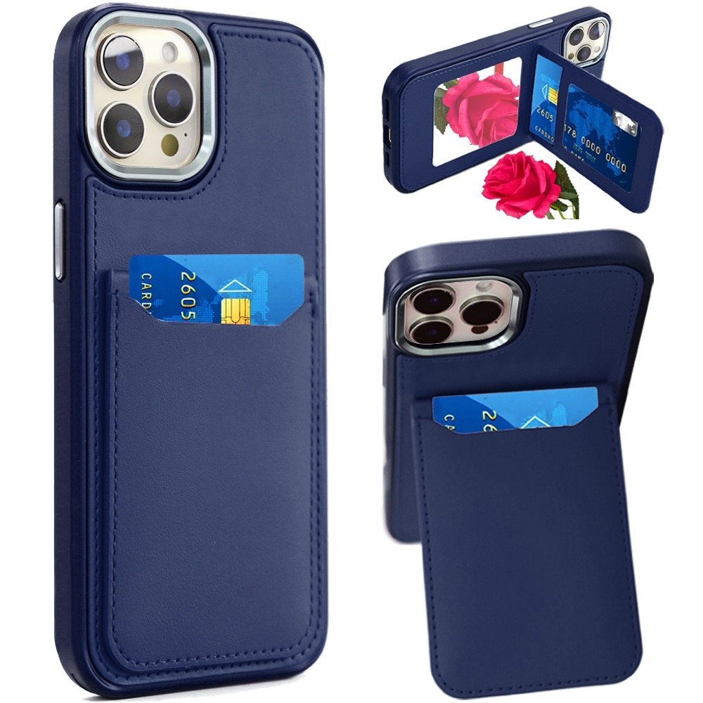 For Apple iPhone 12 Pro Max 6.7 Card Holder with Mirror Inside PU Leather Hybrid Case - Image 4