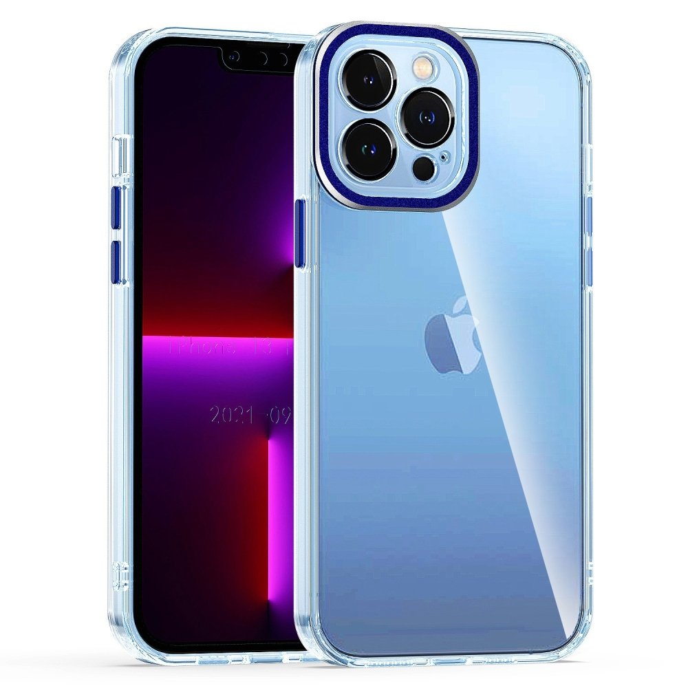 For Apple iPhone 15 Pro Transparent Clear Hybrid with Matching Metal Buttons and Camera Protection