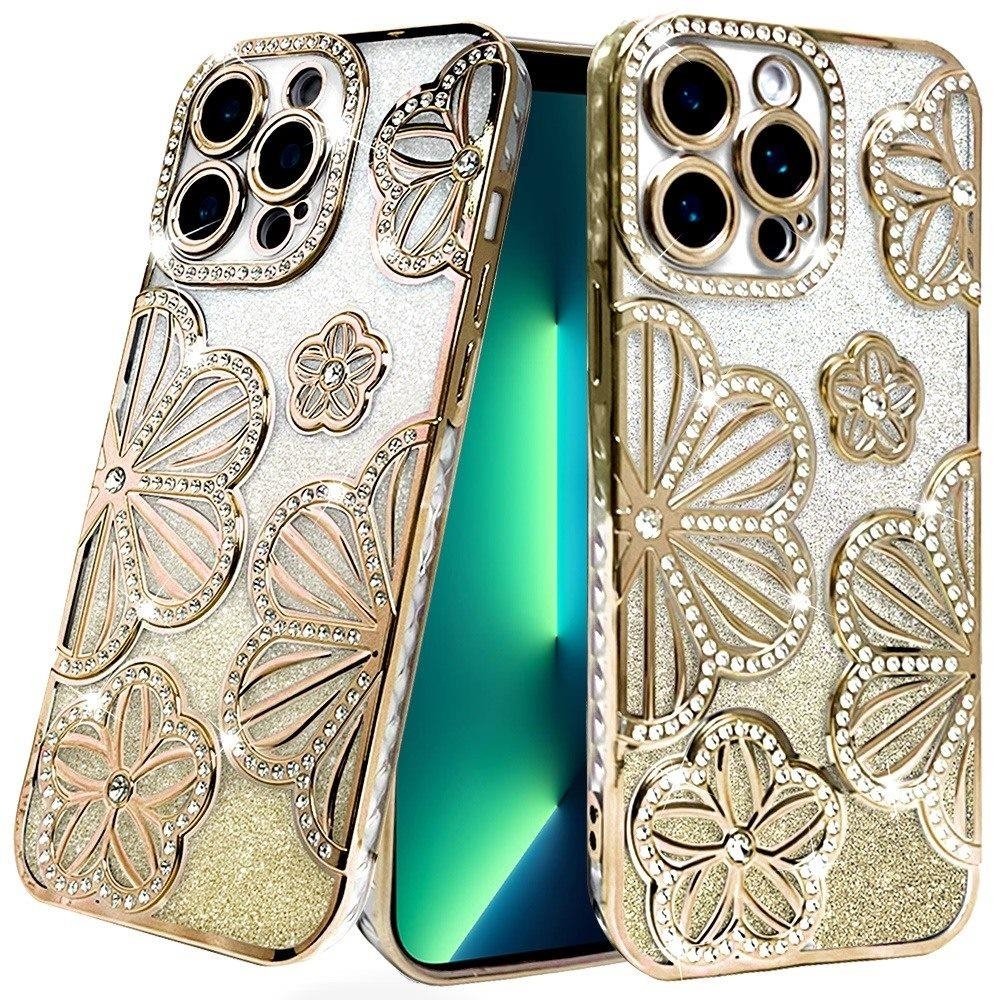 For Apple iPhone 13 Pro Max Shimmer Glitter Floral Design Thick TPU Case Cover - Image 5