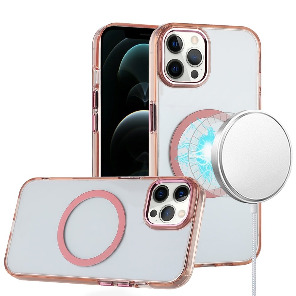 For Apple iPhone 12 Pro Max 6.7 Magnetic Circle Ring Transparent Premium Acrylic with Metal Buttons & Camera Raised Lip - Image 2