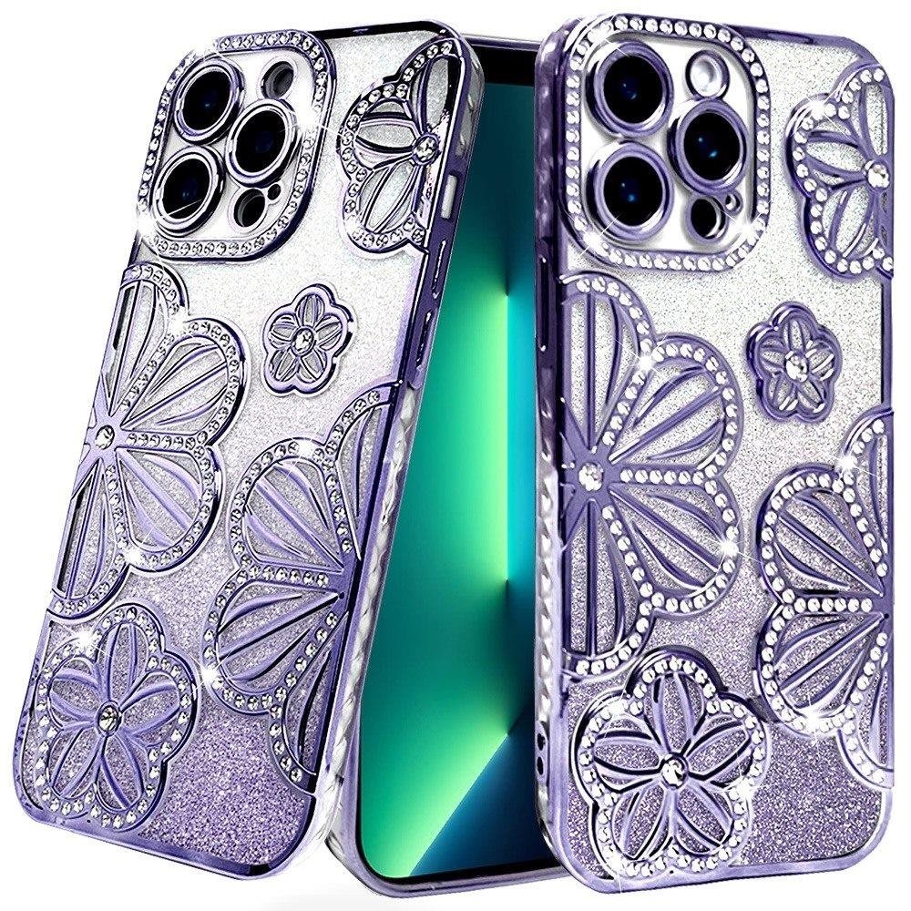 For Apple iPhone 13 Pro Max Shimmer Glitter Floral Design Thick TPU Case Cover - Image 4