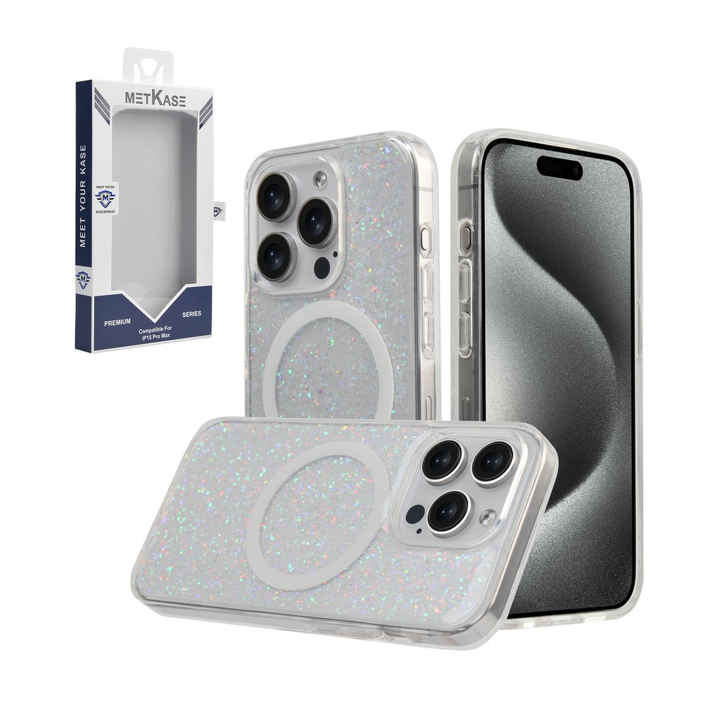 For Apple iPhone 15 Pro METKASE SHIMMER Transparent MAGNETIC CIRCLE Shockproof Hybrid