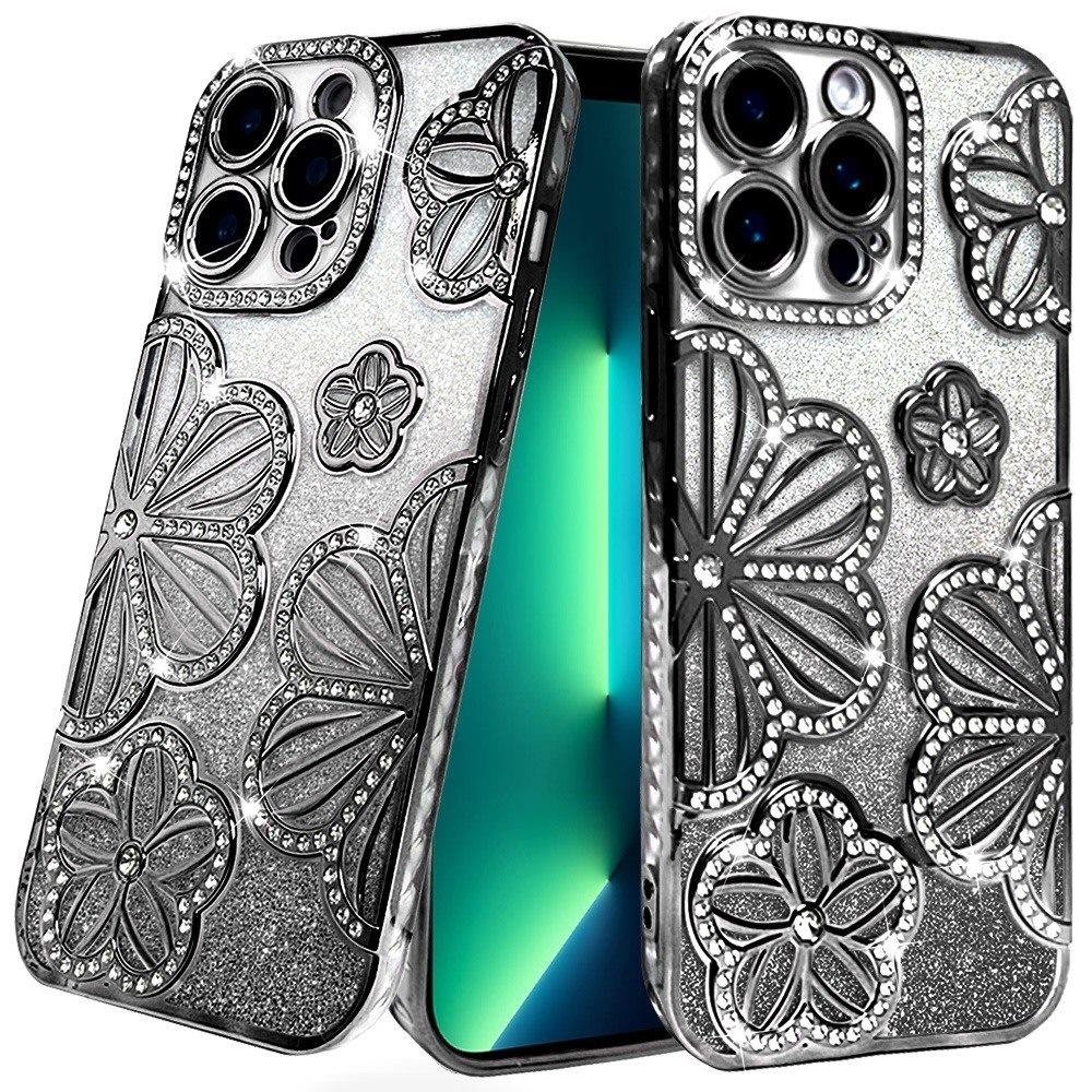 For Apple iPhone 13 Pro Max Shimmer Glitter Floral Design Thick TPU Case Cover - Image 3