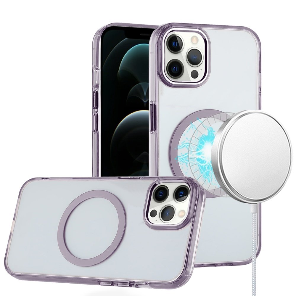 For Apple iPhone 12 Pro Max 6.7 Magnetic Circle Ring Transparent Premium Acrylic with Metal Buttons & Camera Raised Lip