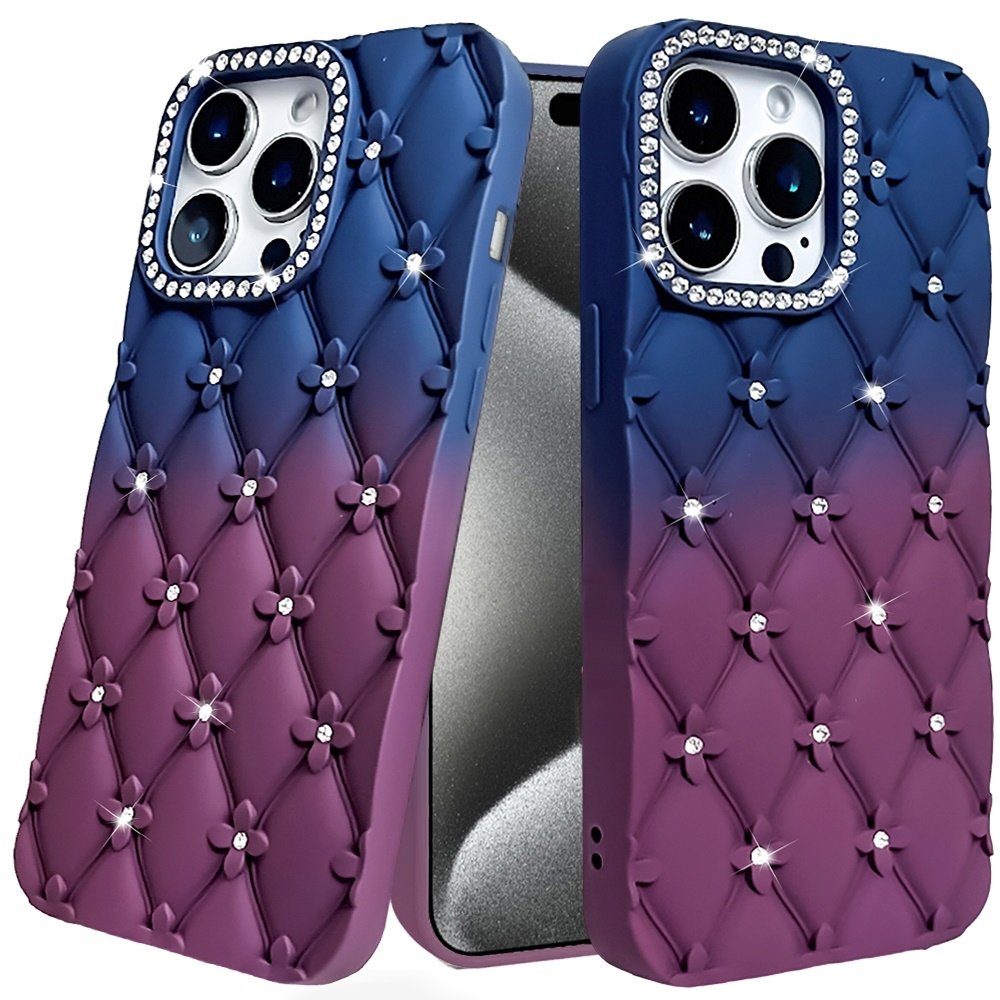 For Apple iPhone 15 Pro Max Floral Joy Glitter Shimmer Leather Feel Thick TPU Case - Image 2