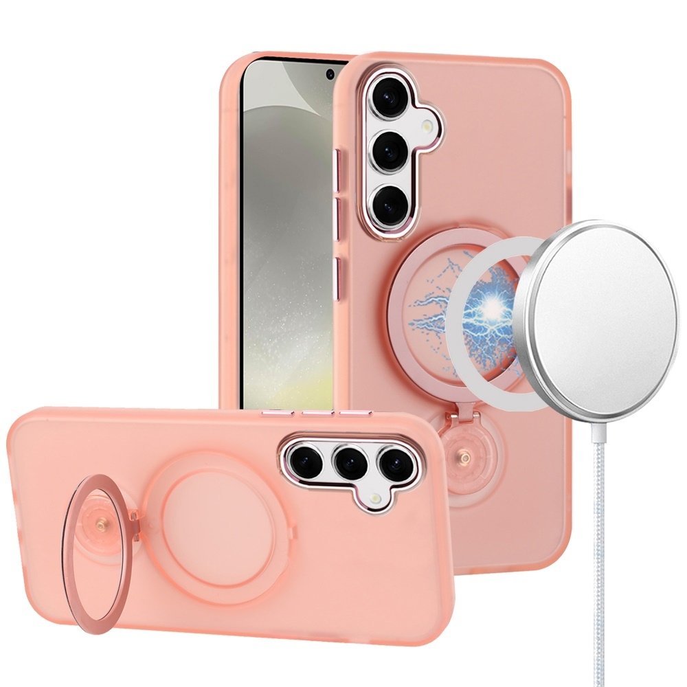 For Samsung Galaxy s25 Plus/s24 Plus Hoop Kickstand Magnetic Circle HD Transparent Chrome Hybrid - Image 3