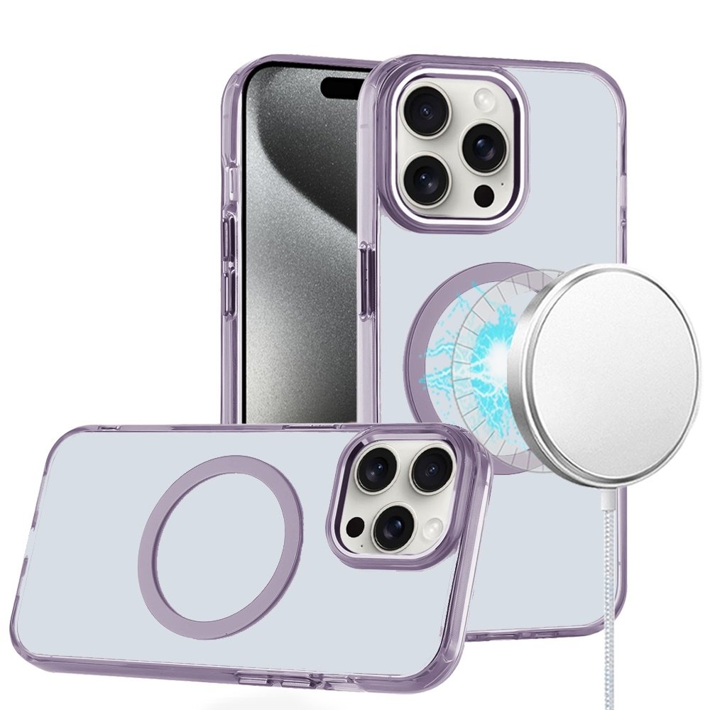 For Apple iPhone 15 Pro Max Magnetic Circle Ring Transparent Premium Acrylic with Metal Buttons & Camera Raised Lip - Image 2