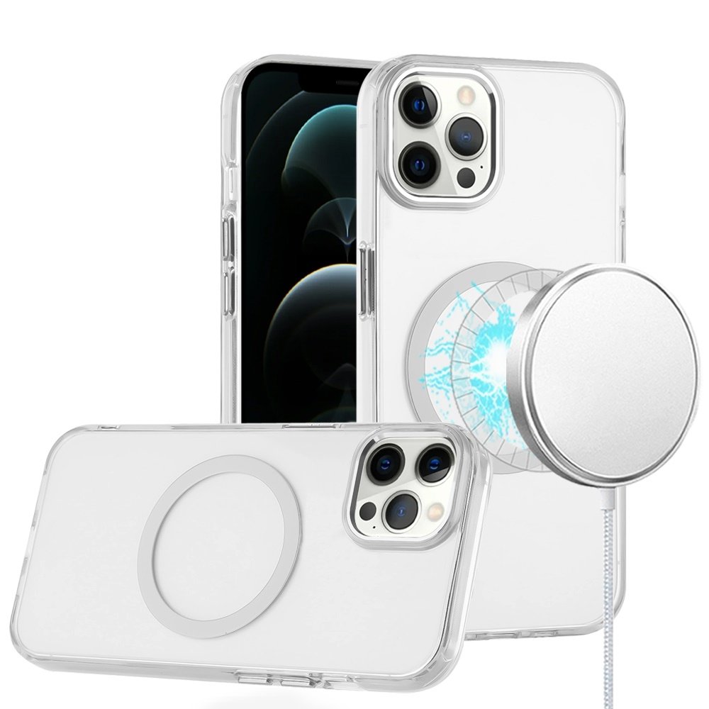 For Apple iPhone 12 Pro Max 6.7 Magnetic Circle Ring Transparent Premium Acrylic with Metal Buttons & Camera Raised Lip - Image 4