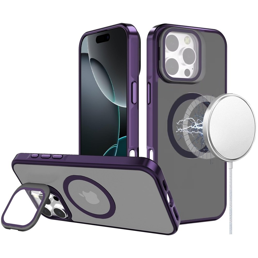For  Apple iPhone 16 Pro 6.3 inch Frame Aluminium Camera Stand Metallic Buttons Magnetic Circle Tough HQ Hybrid Case - Image 4