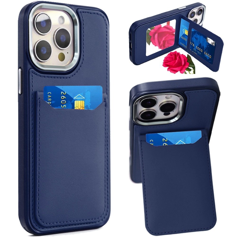 For Apple iPhone 13 Pro Max Card Holder with Mirror Inside PU Leather Hybrid Case - Image 4