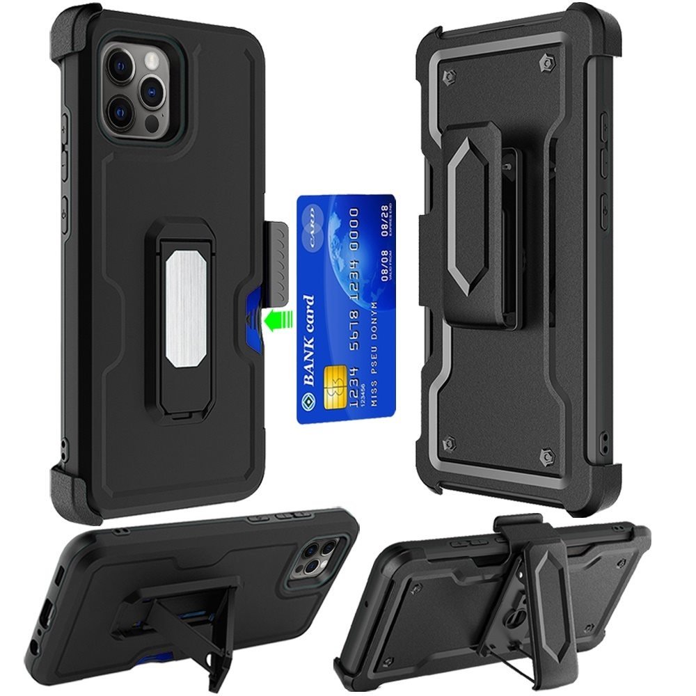 For Apple iPhone 15 Plus CARD Holster with Kickstand Clip Hybrid Case Cover