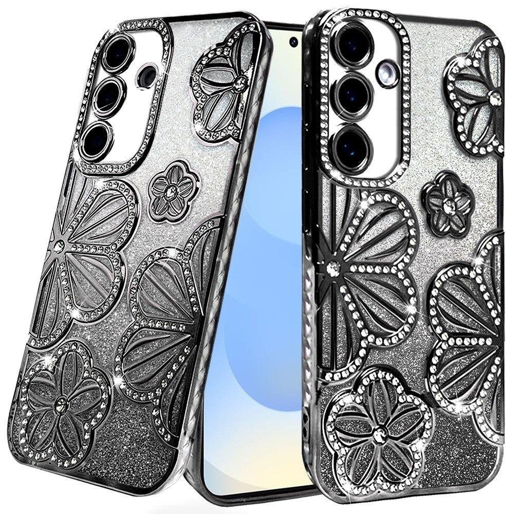 For Samsung Galaxy s25/s24 Shimmer Glitter Floral Design Thick TPU Case Cover - Image 3