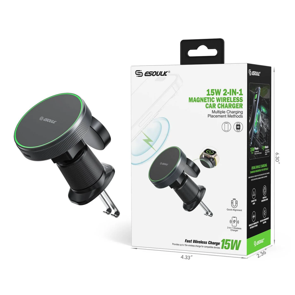 Esoulk Magnetic Wireless Car Charger 2-IN-1 with 15W Fast Charging