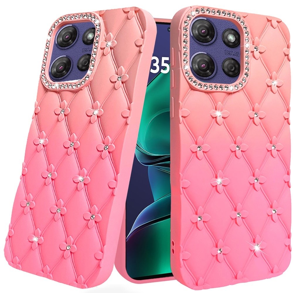 For Motorola Moto G Stylus 5G (2025) Floral Joy Glitter Shimmer Leather Feel Thick TPU Case - Image 2