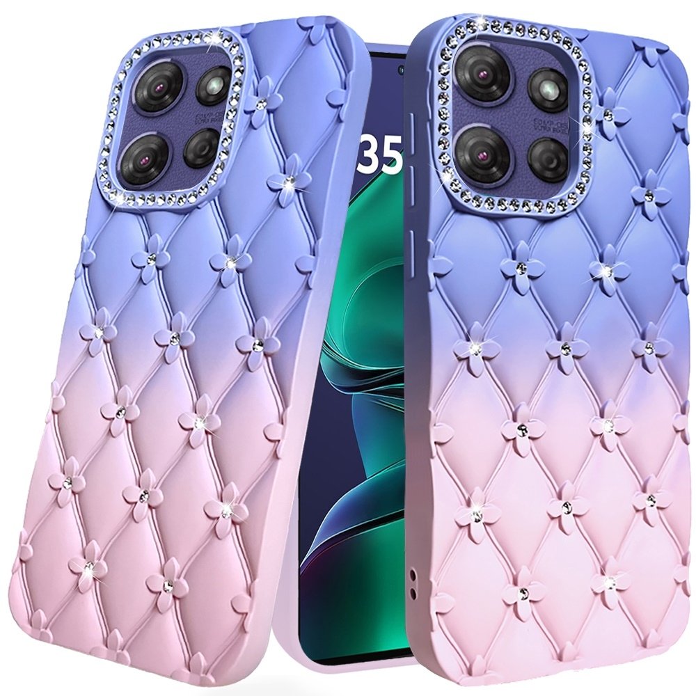 For Motorola Moto G Stylus 5G (2025) Floral Joy Glitter Shimmer Leather Feel Thick TPU Case