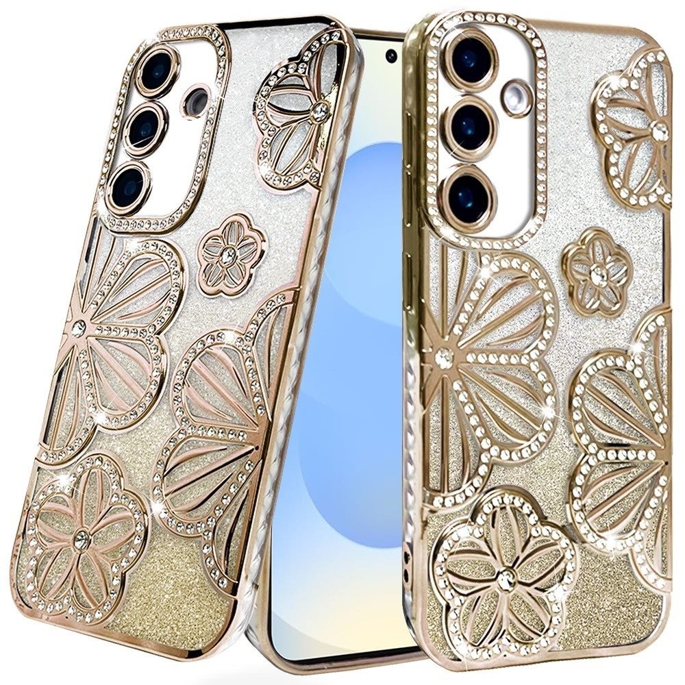 For Samsung Galaxy s25/s24 Shimmer Glitter Floral Design Thick TPU Case Cover - Image 4