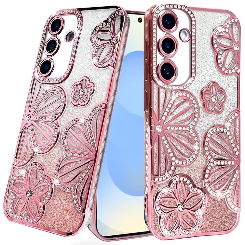 For Samsung Galaxy s25/s24 Shimmer Glitter Floral Design Thick TPU Case Cover - Image 2